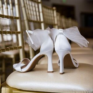 Kelly & Katie White Satin Heels with Bow